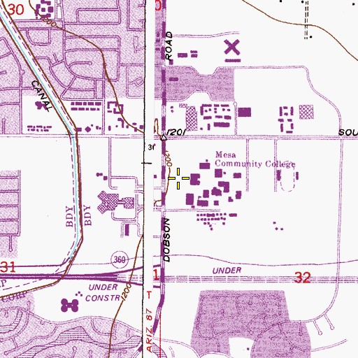 Topographic Map of Mesa Community College Southern and Dobson Campus - Library and High Technology Center, AZ