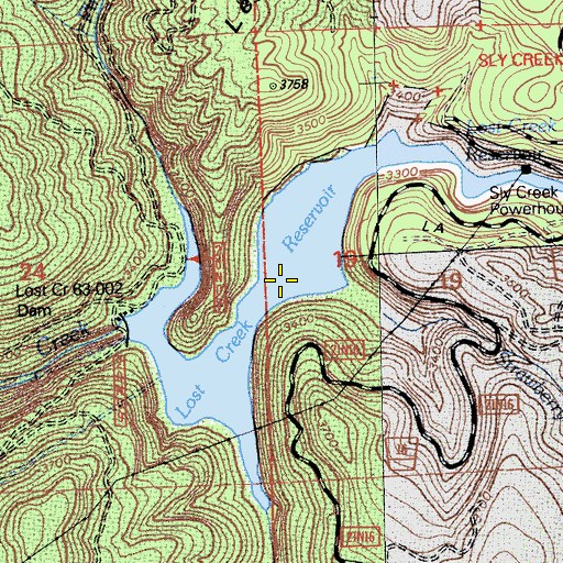 Topographic Map of Lost Creek Reservoir, CA