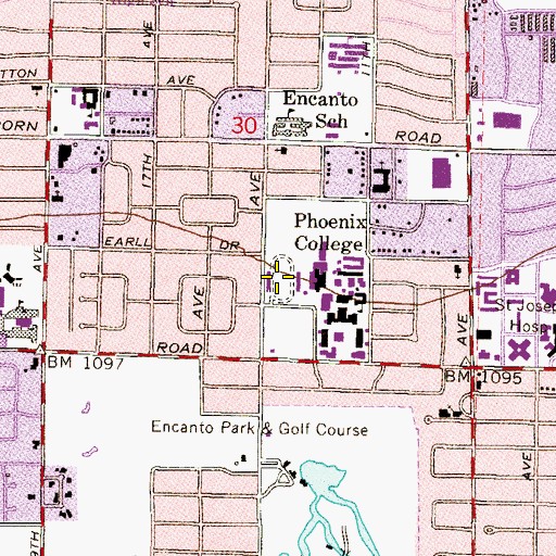 Topographic Map of Phoenix College Downtown Campus Hogan Field, AZ