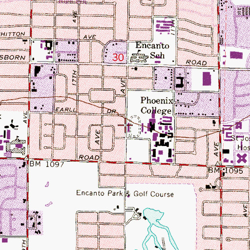 Topographic Map of Phoenix College Downtown Campus Hoy Stadium, AZ
