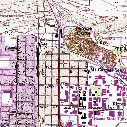 Topographic Map of Tempe City Hall, AZ