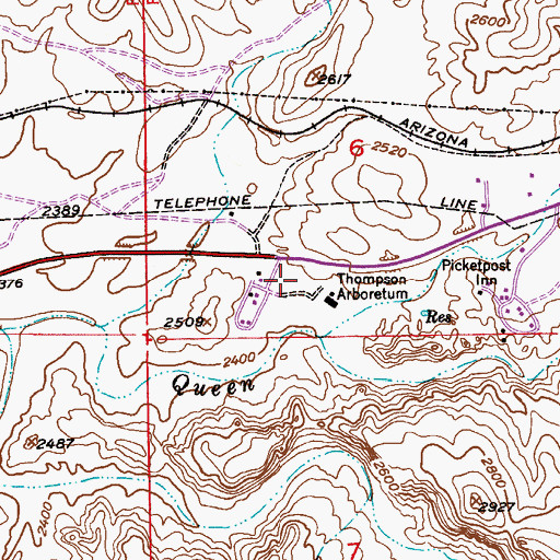 Topographic Map of Boyce Thompson Arboretum, AZ