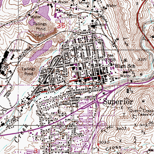 Topographic Map of Superior Senior Center, AZ
