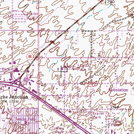 Topographic Map of Superstition Mobile Village, AZ