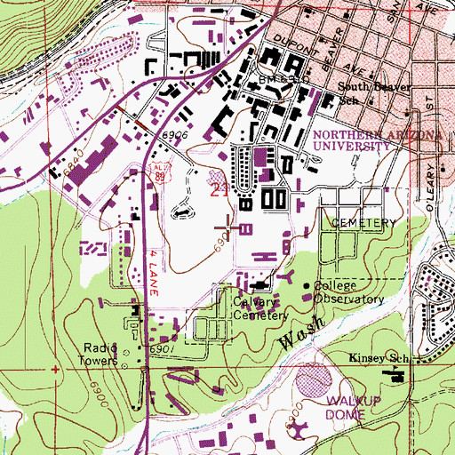 Topographic Map of Northern Arizona University Flagstaff Campus Tinsley Hall, AZ