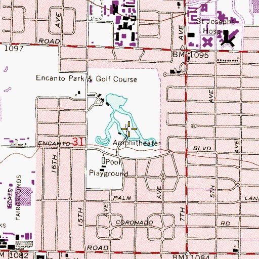 Topographic Map of Enchanted Island Amusement Park at Encanto Park, AZ