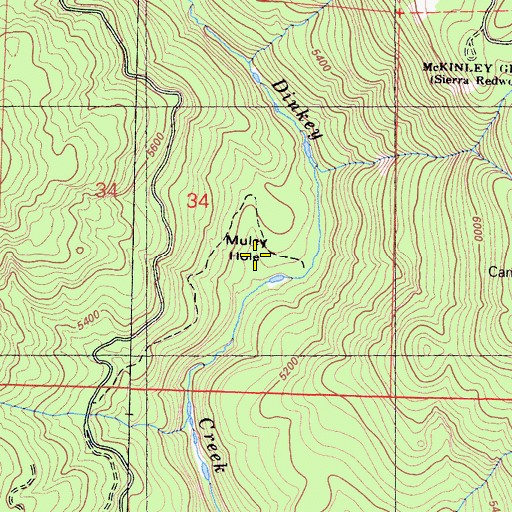 Topographic Map of Muley Hole, CA
