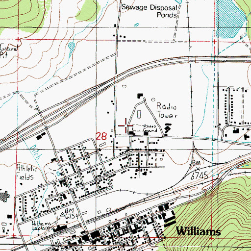 Topographic Map of City of Williams Rodeo Grounds, AZ