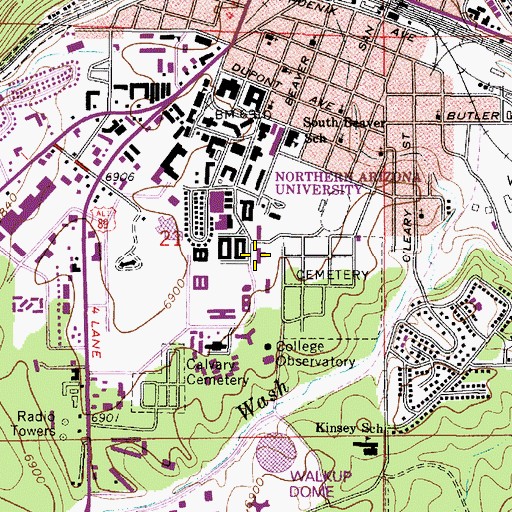 Topographic Map of Northern Arizona University Flagstaff Campus Froske Health Center, AZ