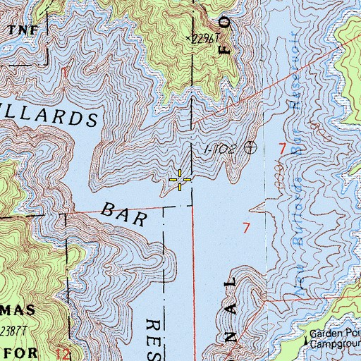 Topographic Map of New Bullards Bar Reservoir, CA