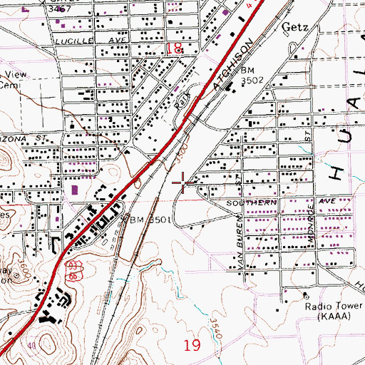 Topographic Map of Hilltop Foursquare Church, AZ