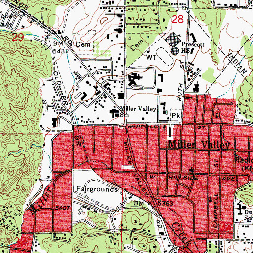 Topographic Map of Miller Valley Baptist Church, AZ