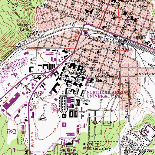 Topographic Map of Northern Arizona University Flagstaff Campus Physical Sciences Building, AZ