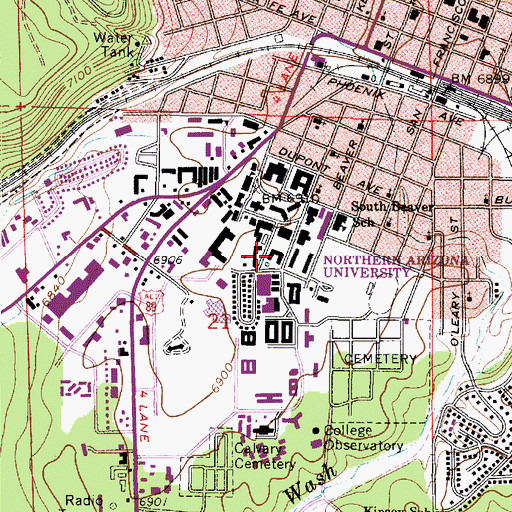 Topographic Map of Northern Arizona University Flagstaff Campus Plateau Center, AZ