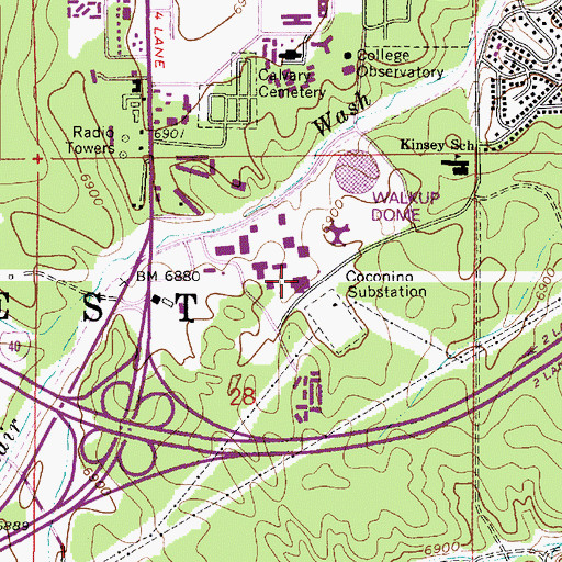 Topographic Map of Northern Arizona University Flagstaff Campus Rolle Activity Center, AZ