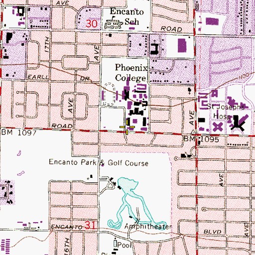 Topographic Map of Phoenix College Downtown Campus Business and English Building, AZ