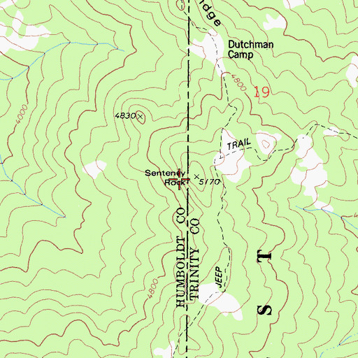 Topographic Map of Senteney Rock, CA