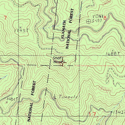 Topographic Map of Shaft Rock, CA