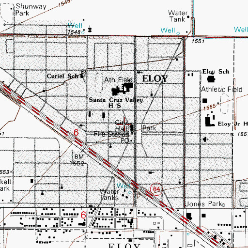 Topographic Map of Eloy Police Department, AZ