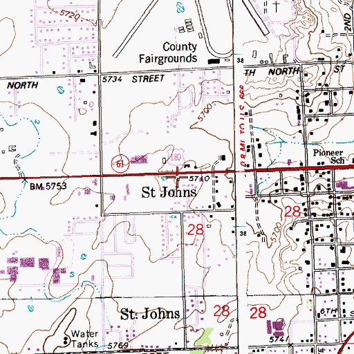 Topographic Map of Saint Johns Police Department, AZ