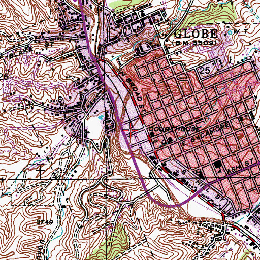 Topographic Map of Globe Fire Department, AZ