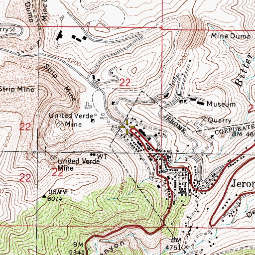 Topographic Map of Jerome Fire Department, AZ