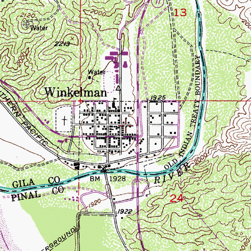 Topographic Map of Winkelman Volunteer Fire Department, AZ