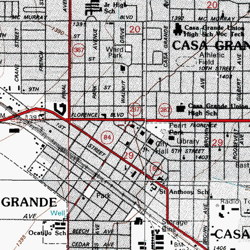 Topographic Map of Casa Grande Fire Department Station 501, AZ