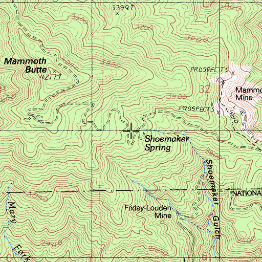 Topographic Map of Shoemaker Spring, CA