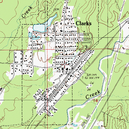 Topographic Map of Clarks Volunteer Fire Department, LA