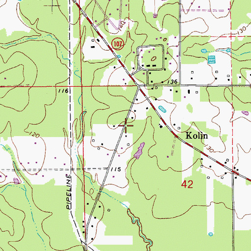 Topographic Map of Ruby - Kolan Volunteer Fire Department, LA