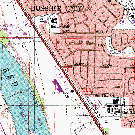 Topographic Map of Bossier City Fire Department Station 4, LA