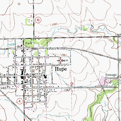 Topographic Map of Hope Cemetery, KS