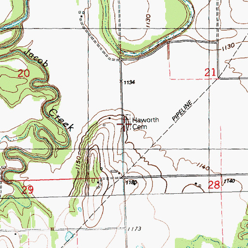 Topographic Map of Haworth Cemetery, KS