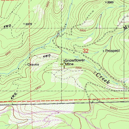 Topographic Map of Snowflower Mine, CA