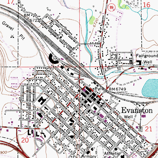 Topographic Map of Uinta County Fire Protection Station 1, WY