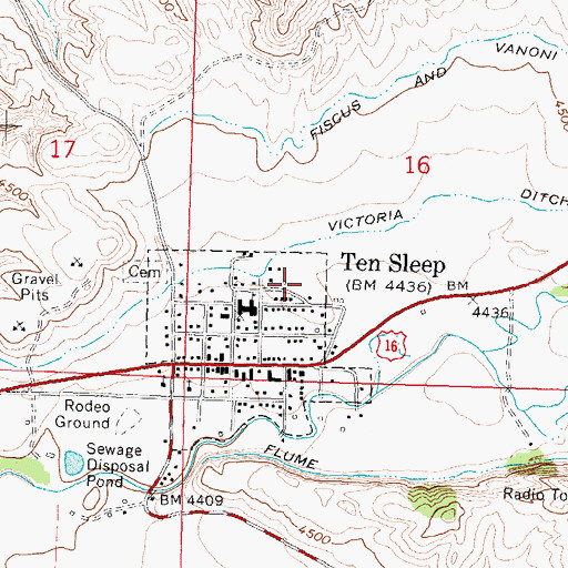 Topographic Map of Ten Sleep Fire Department, WY