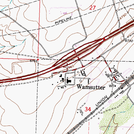Topographic Map of Wamsutter Fire Department, WY