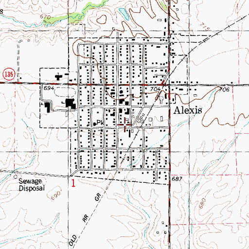 Topographic Map of Alexis North Henderson Ambulance Service, IL