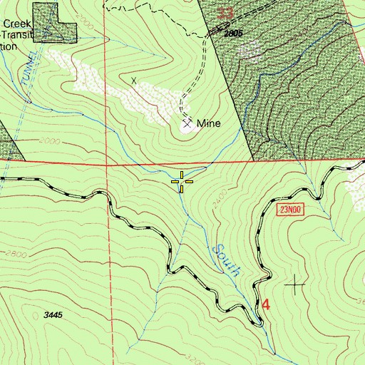 Topographic Map of South Branch Mill Creek, CA
