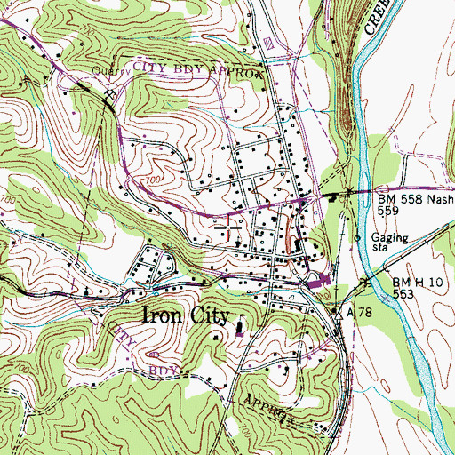 Topographic Map of Iron City Census Designated Place, TN