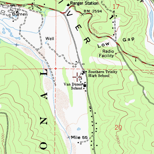 Topographic Map of Southern Trinity High School, CA