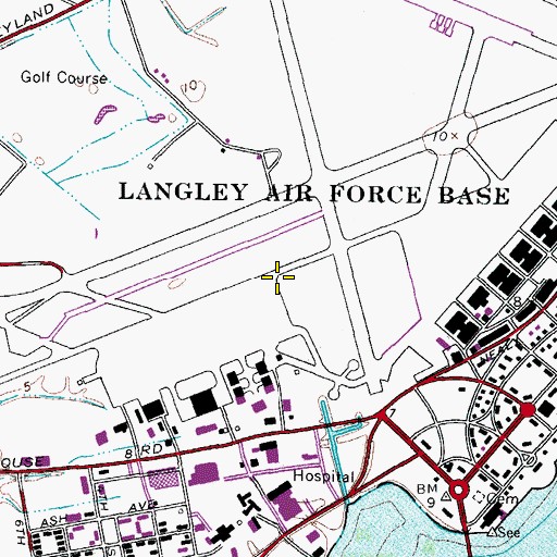 Topographic Map of Langley Air Force Base, VA