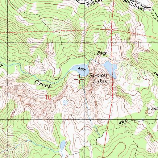 Topographic Map of Spencer Lakes, CA