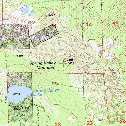 Topographic Map of Spring Valley Mountain, CA