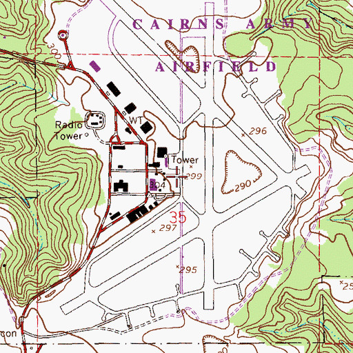Topographic Map of Cairns Army Airfield (Fort Rucker), AL