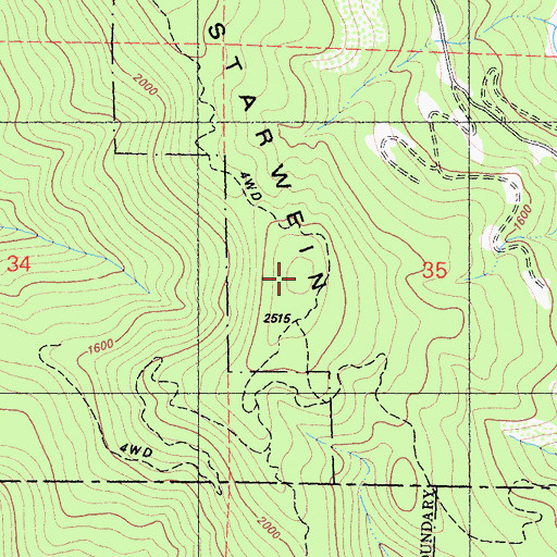 Topographic Map of Starwein Ridge, CA