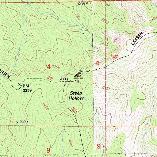 Topographic Map of Steep Hollow, CA
