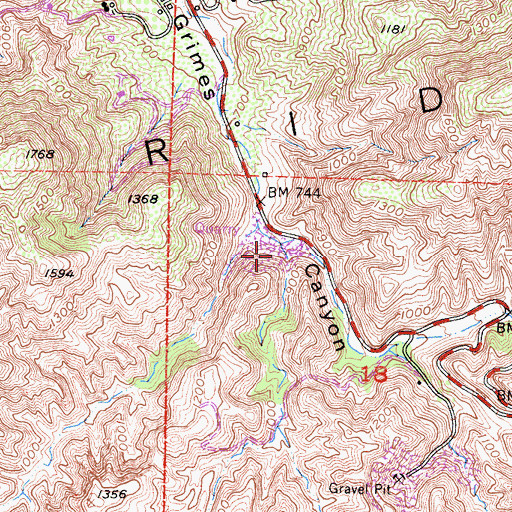 Topographic Map of Grimes Canyon Quarry, CA