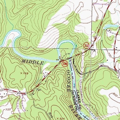 Topographic Map of Talassee Shoals, GA